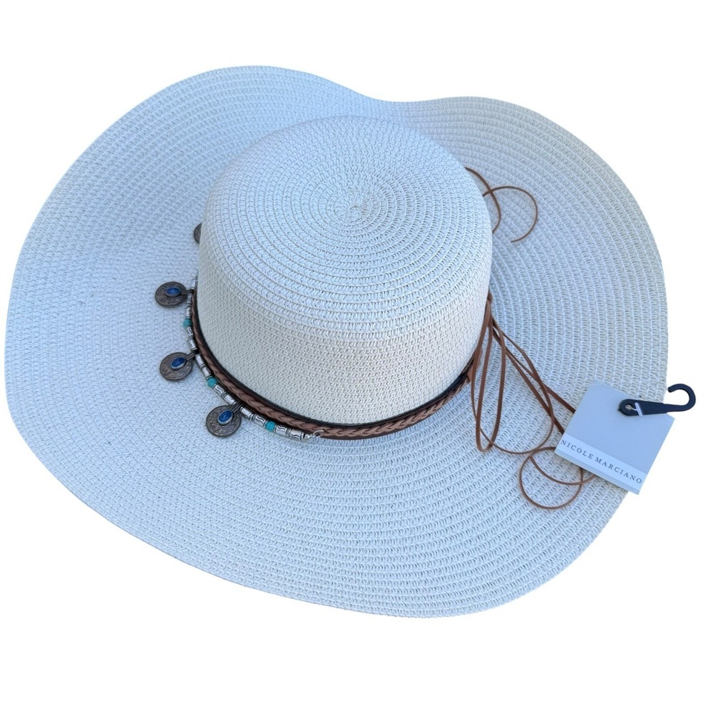 NWT Nicole Marciano wide-brim  Cream‎ Straw bohemian sun hat
